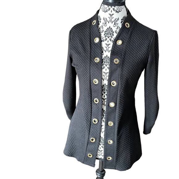 Peck & Peck Black Grommet Waffle design textured Jacket with Ruched Sleeves S - Picture 1 of 10